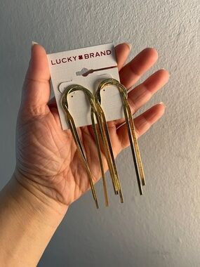 Lucky Brand Gold Tone Long Fringe Drop Earrings